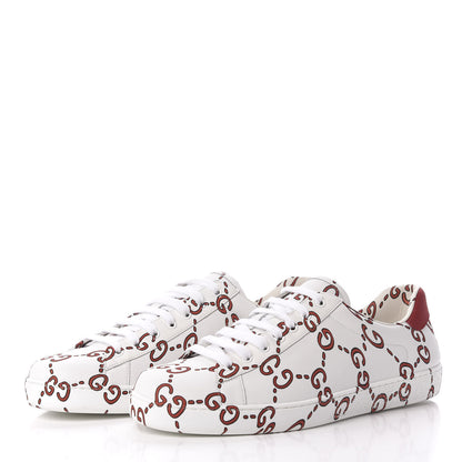 Gucci Calfskin GucciGhost Print Mens Ace Sneakers 10 White Hibiscus Red 2 of 9