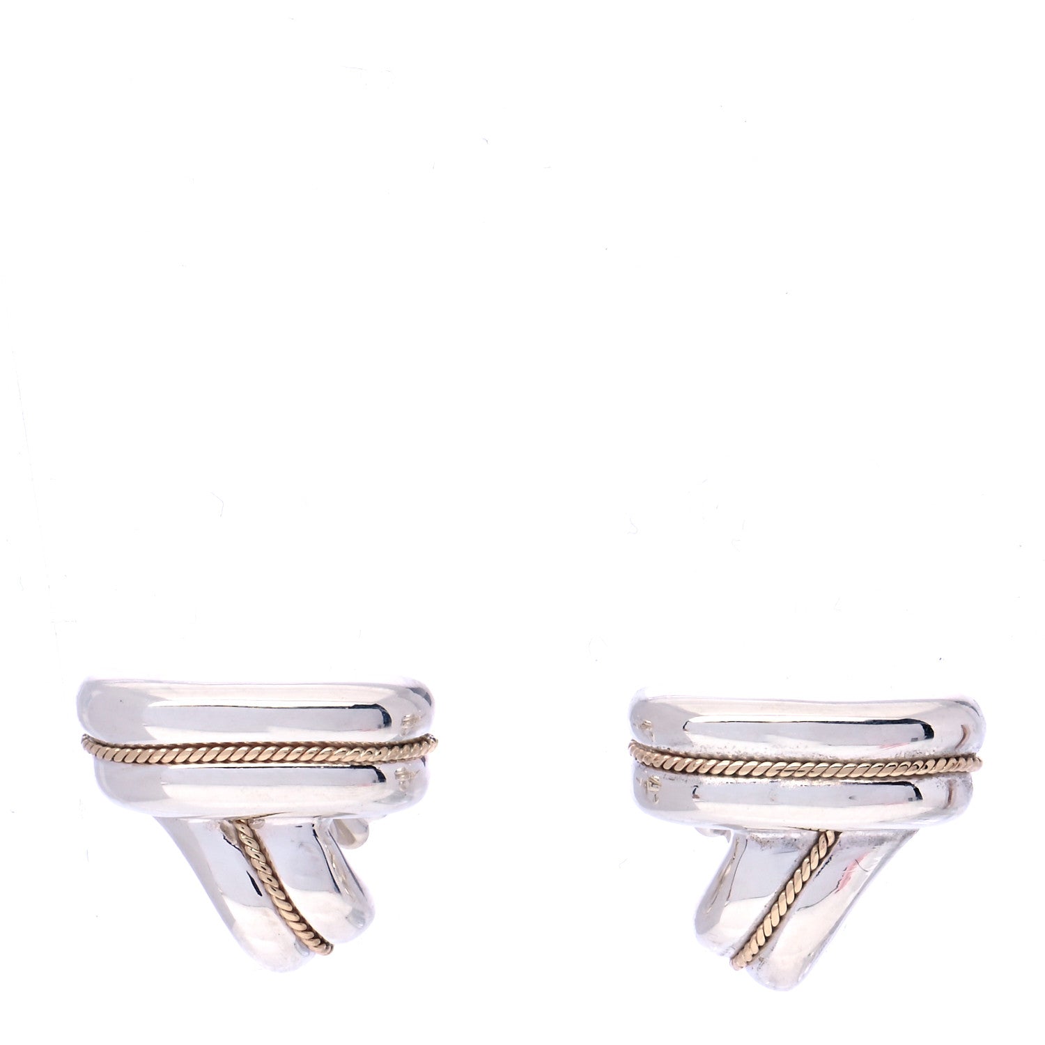 Tiffany Sterling Silver 14K Yellow Gold V Stud Earrings 1 of 5