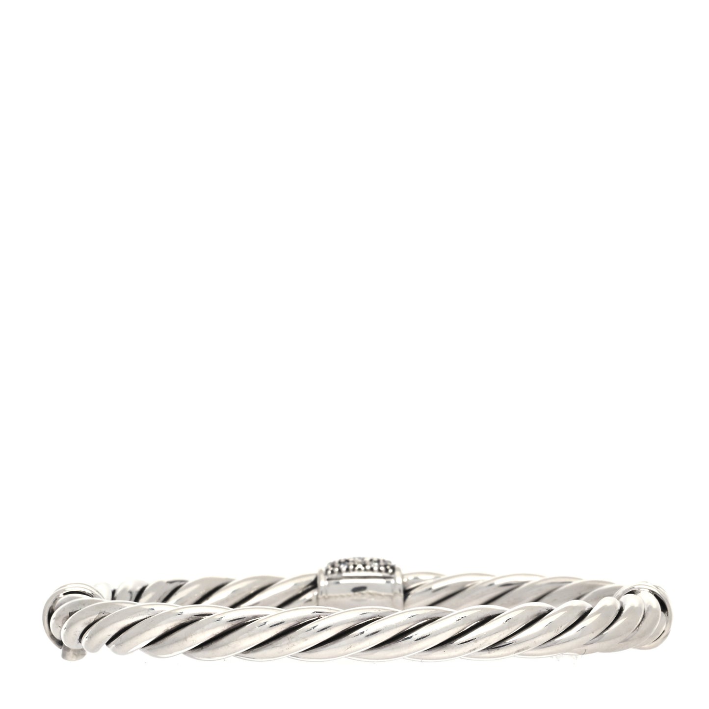 Sterling Silver Diamond 6mm Metro Cable Station Bangle Bracelet