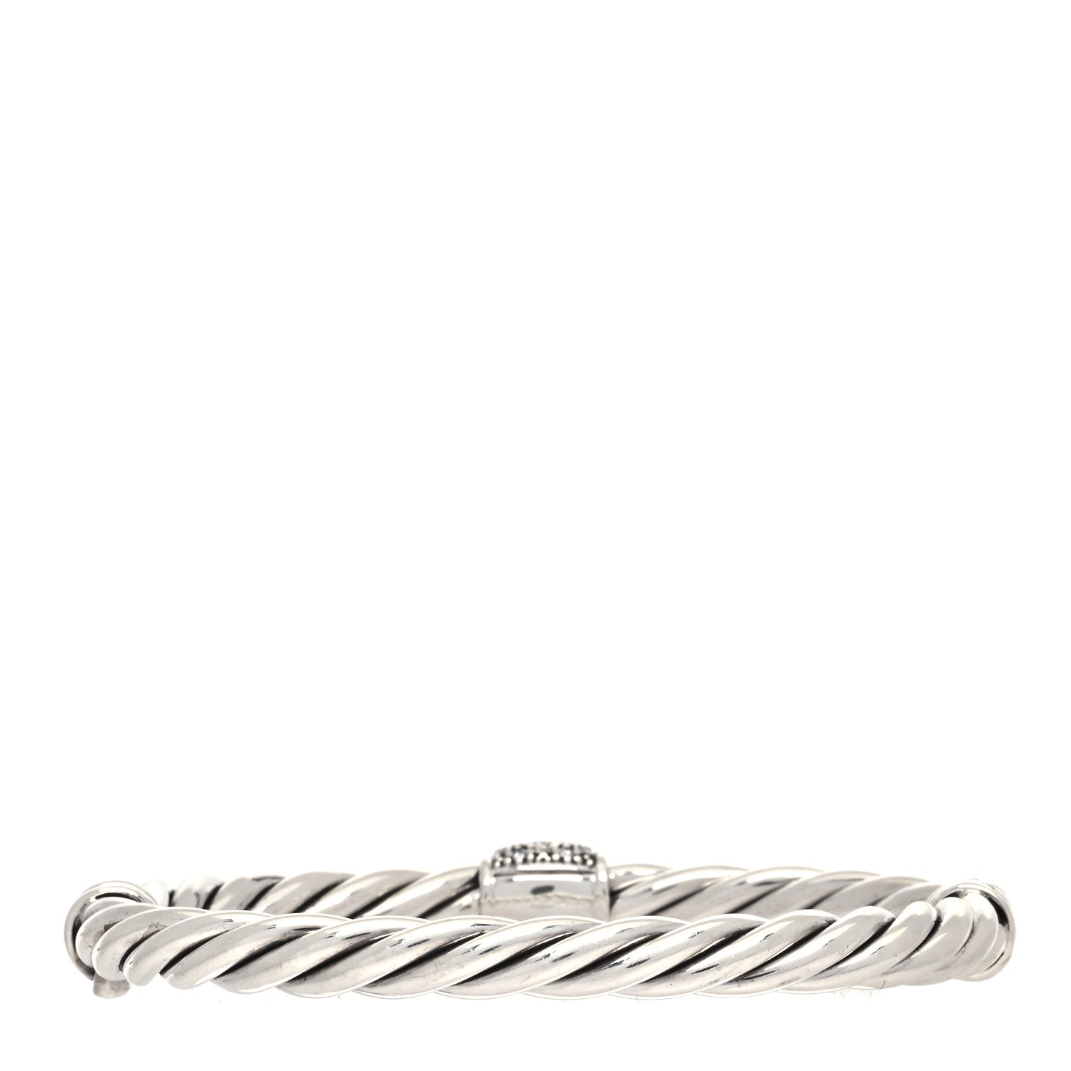 David Yurman Sterling Silver Diamond 6mm Metro Cable Station Bangle Bracelet 2 of 4