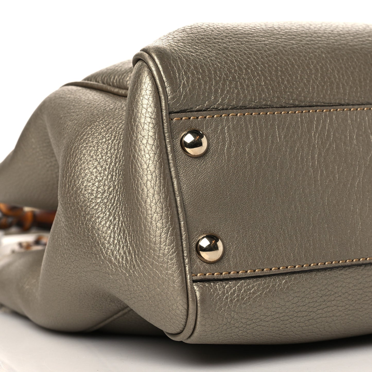 Metallic Calfskin Small Bamboo Shopper Tote Grey