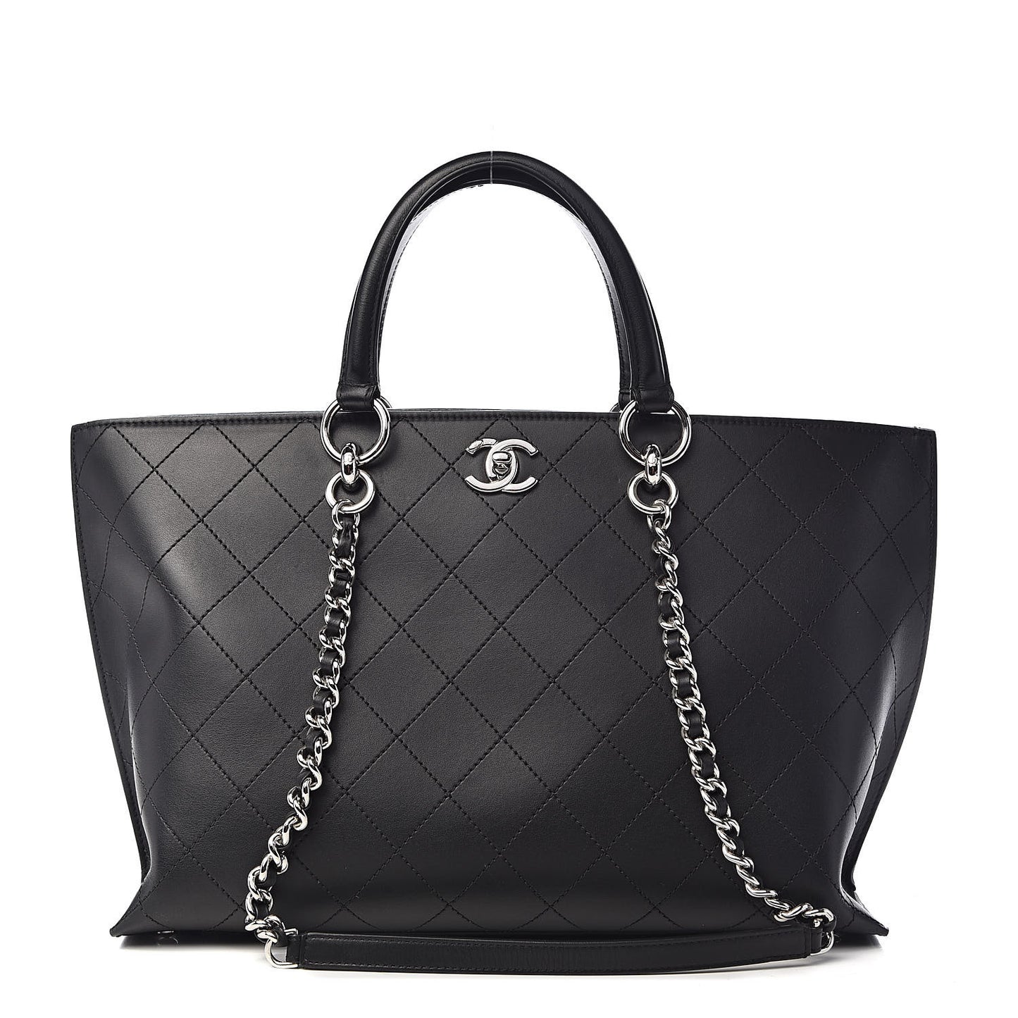 Calfskin Stitched Shopping Tote Black