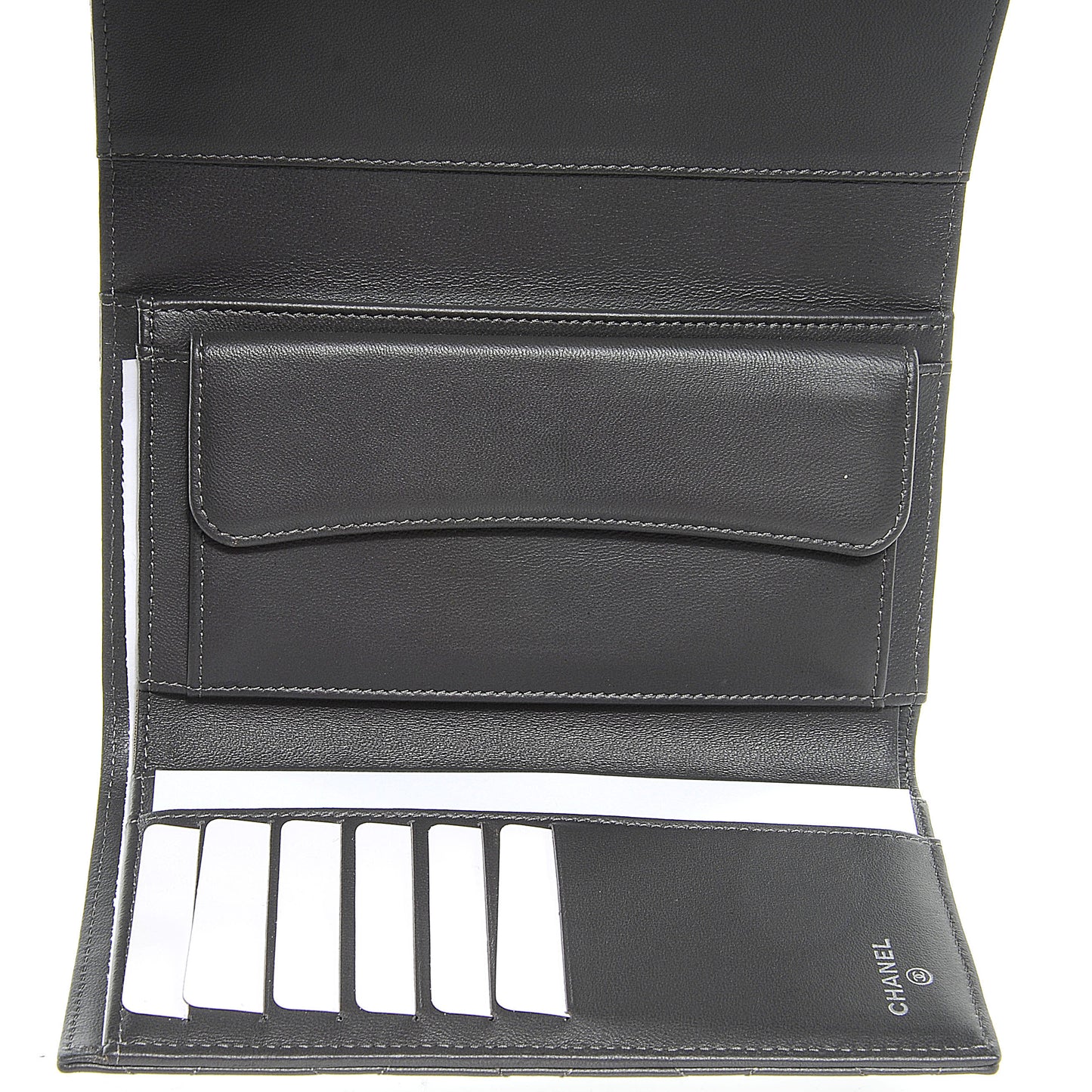 Lambskin Quilted Large Flap Wallet Dark Grey