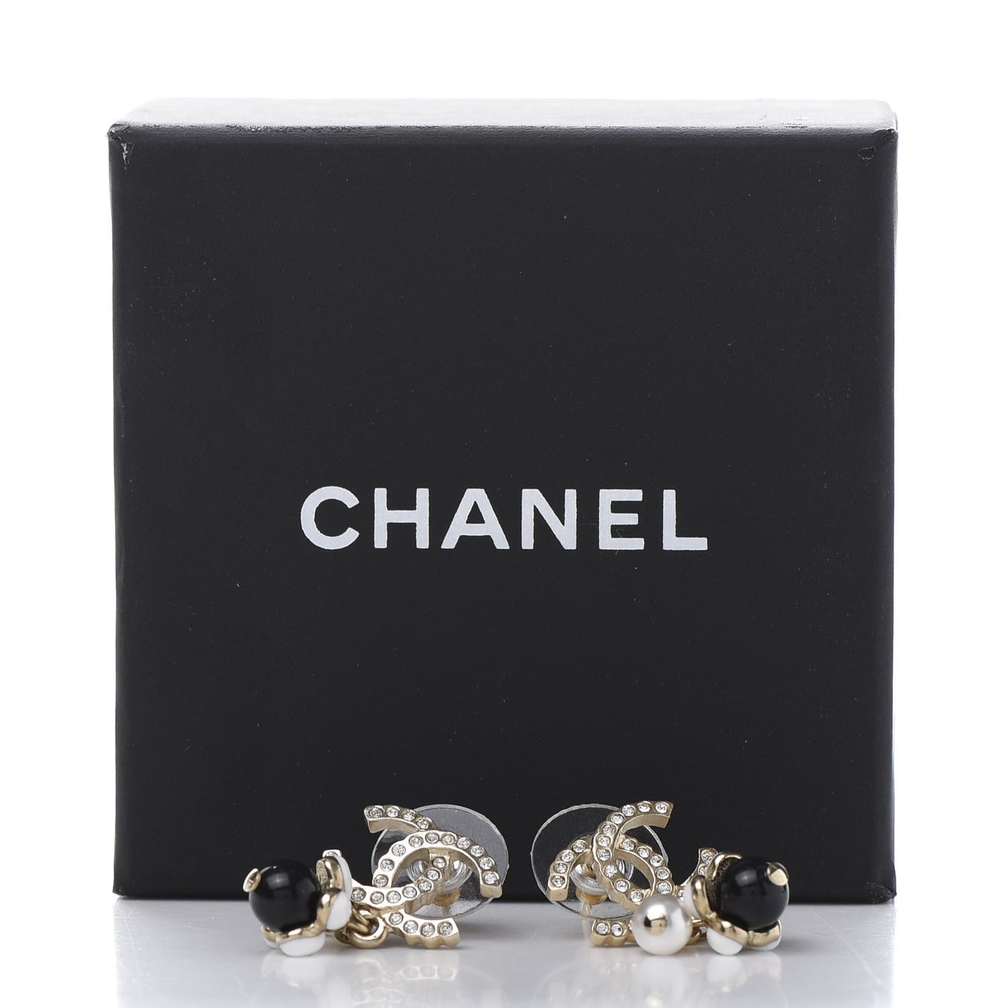 Crystal Bead Pearl CC Drop Earrings Gold White Black