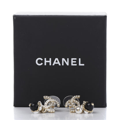 Chanel Crystal Bead Pearl CC Drop Earrings Gold White Black 5 of 5