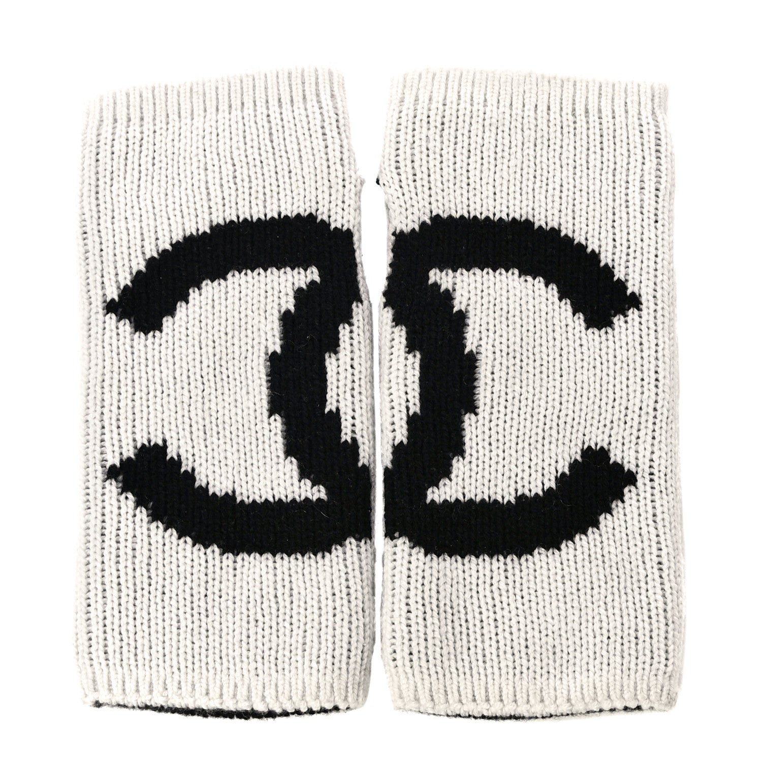 Chanel Cashmere CC Fingerless Gloves White Black 3 of 10