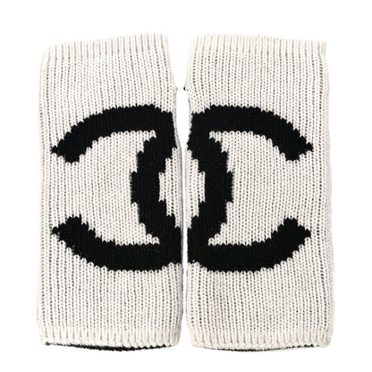 Chanel Cashmere CC Fingerless Gloves White Black 3 of 10