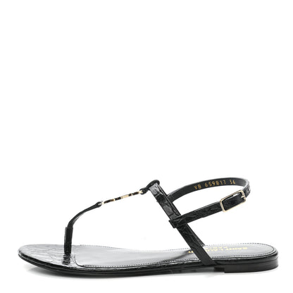 Saint Laurent Patent Calfskin Cassandra Monogram Sandals 36 Black 1 of 9