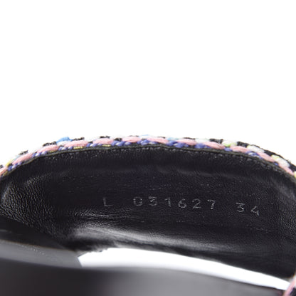 Chanel Tweed Lambskin Chain Flat Sandals 34 Black Multicolor 10 of 10