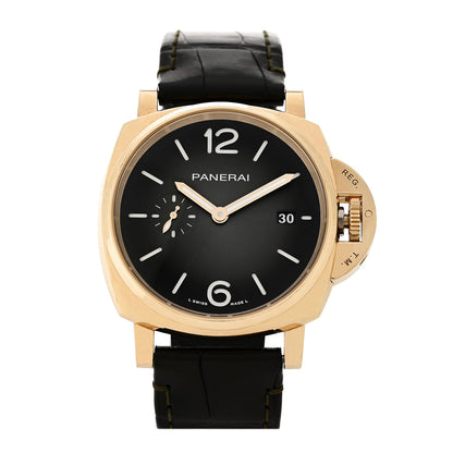 Panerai 18K Yellow Gold Alligator 42mm Luminor Due Automatic Watch Green PAM01423 1 of 5