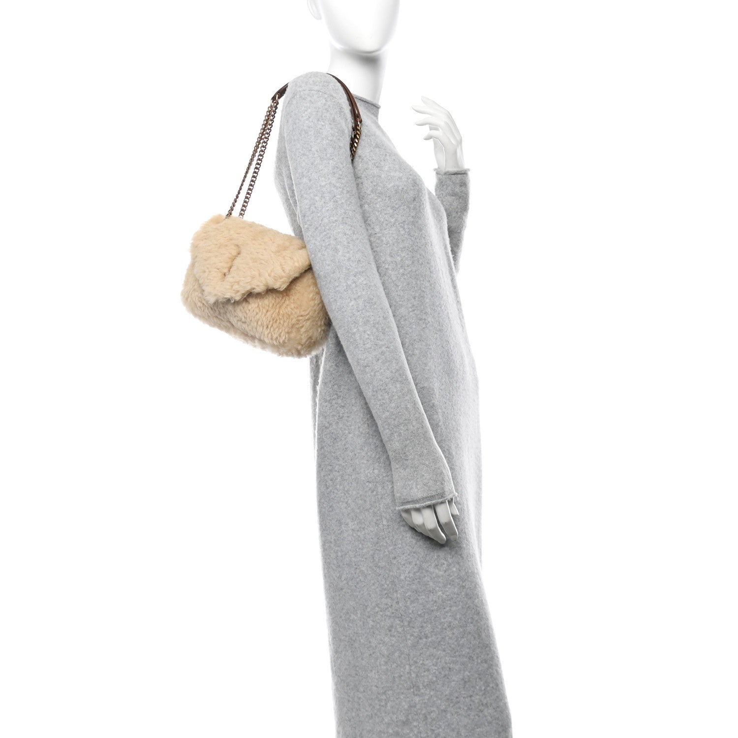 Saint Laurent Shearling Calypso Crossbody Crema Naturel Dark Cigar 2 of 10