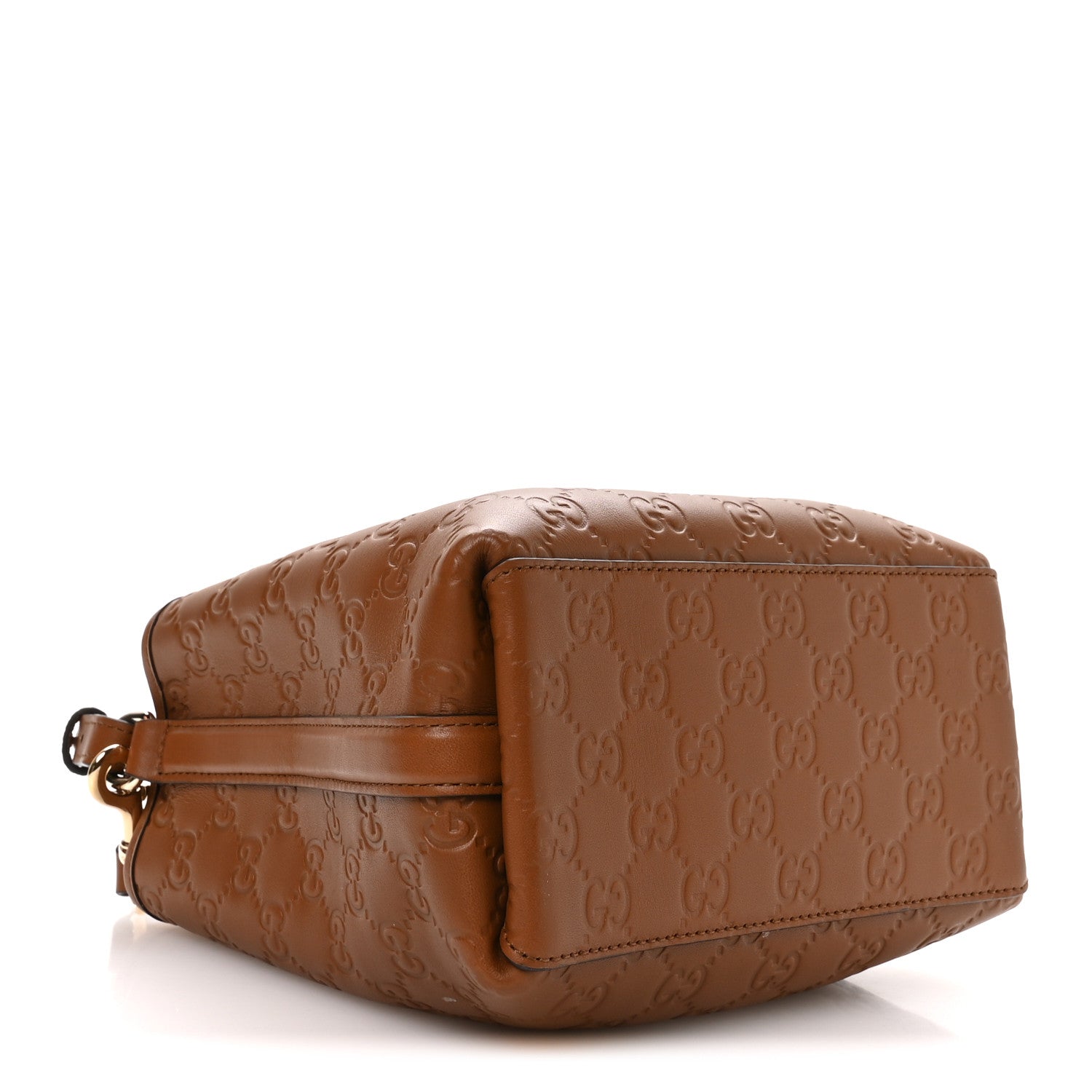 Gucci GG Calfskin Embossed Emblem Small Bucket Bag Brown 4 of 10
