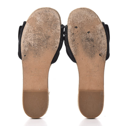 Valentino Garavani Suede Tropical Bow Espadrille Flat Slide Sandals 37 Black 7 of 9