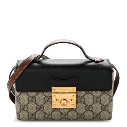 Gucci GG Supreme Monogram Calfskin Mini Padlock Top Handle Shoulder Bag Beige Black Cuir 1 of 14