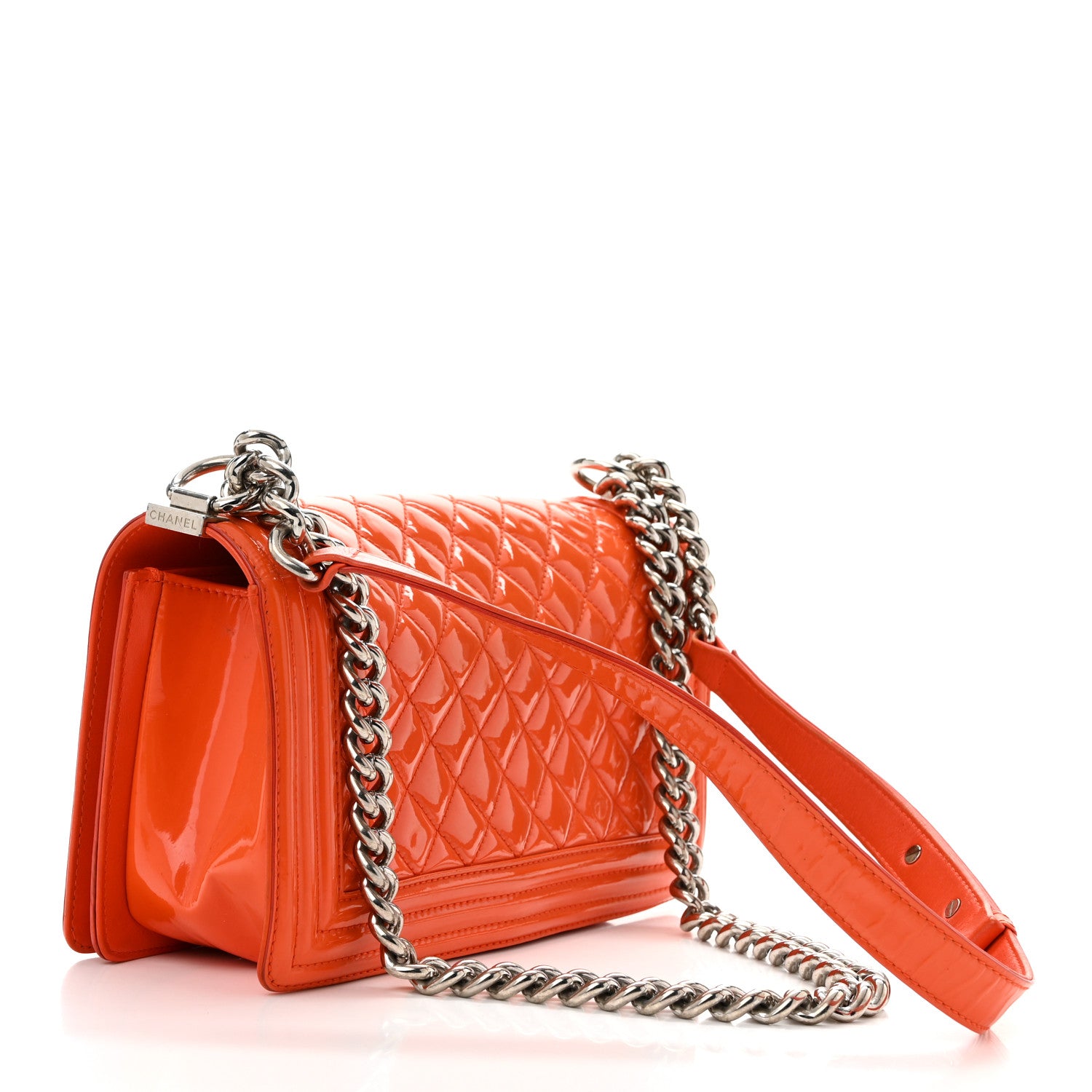 Chanel Patent Calfskin Quilted Medium Plexiglass Boy Flap Orange 3 of 13