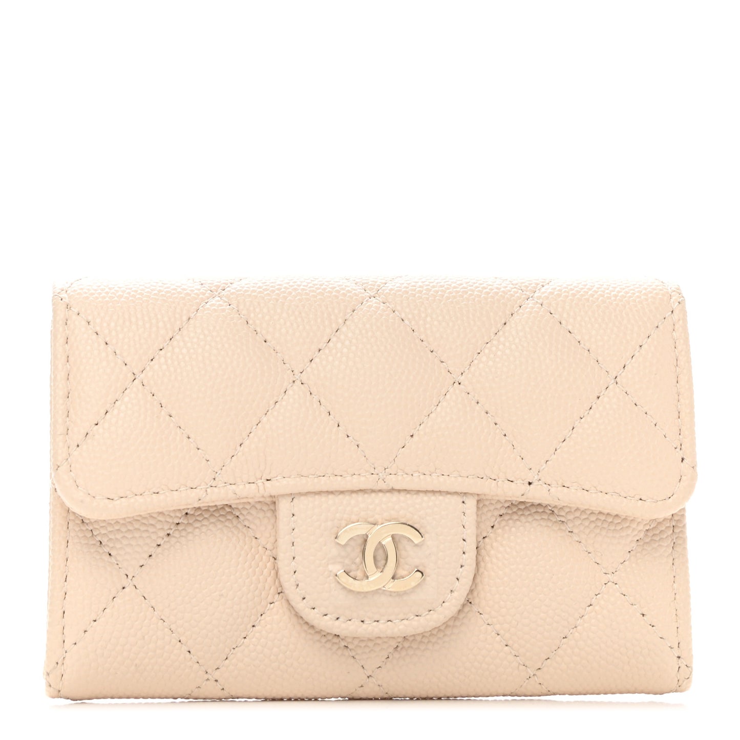 Caviar Quilted Flap Card Holder Wallet Light Beige