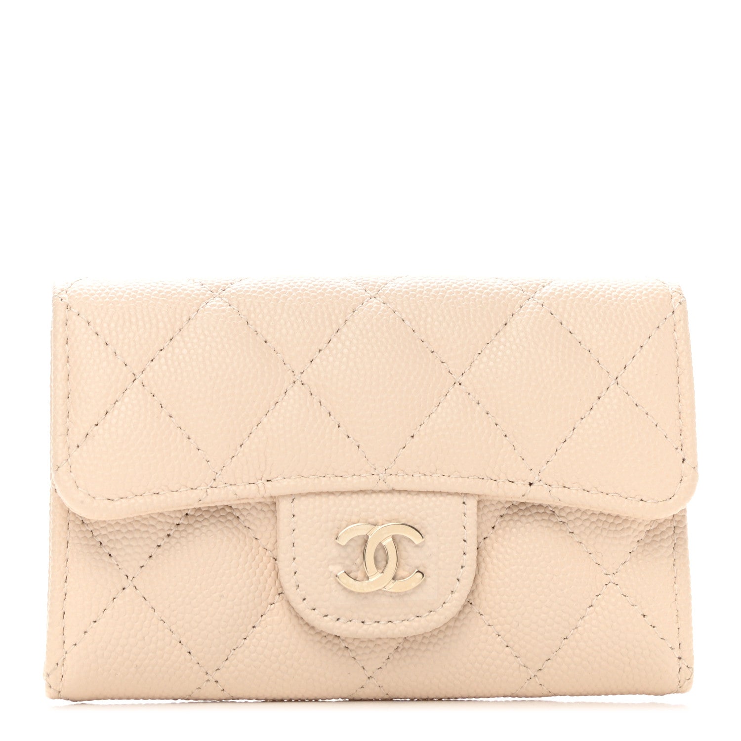 Chanel Caviar Quilted Flap Card Holder Wallet Light Beige 1 of 8