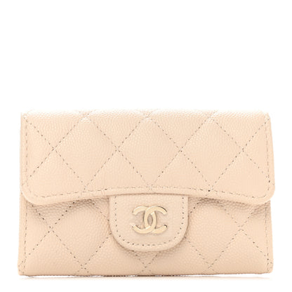 Chanel Caviar Quilted Flap Card Holder Wallet Light Beige 1 of 8