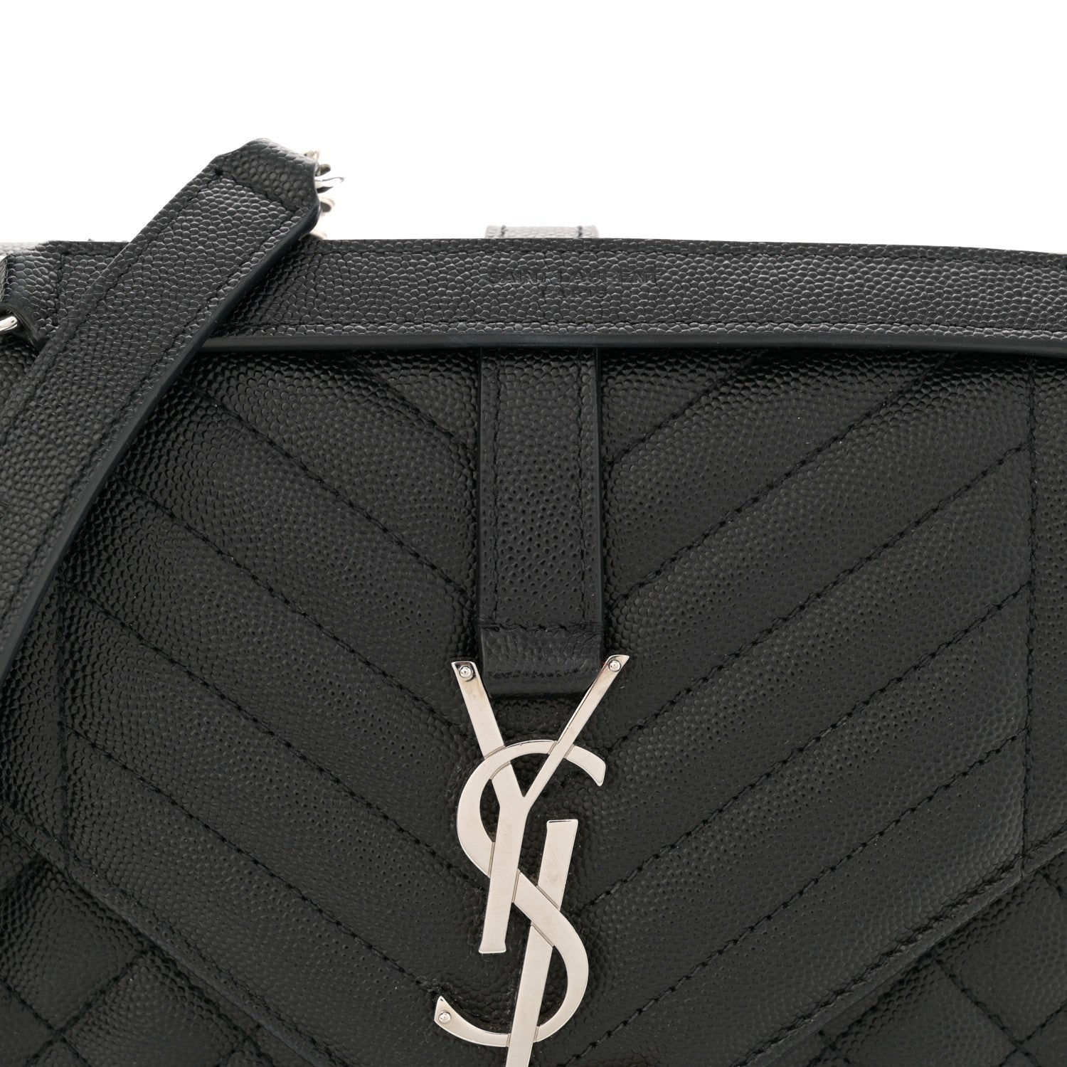 Saint Laurent Grain De Poudre Textured Mixed Matelasse Triquilt Medium Monogram Satchel Black 8 of 11