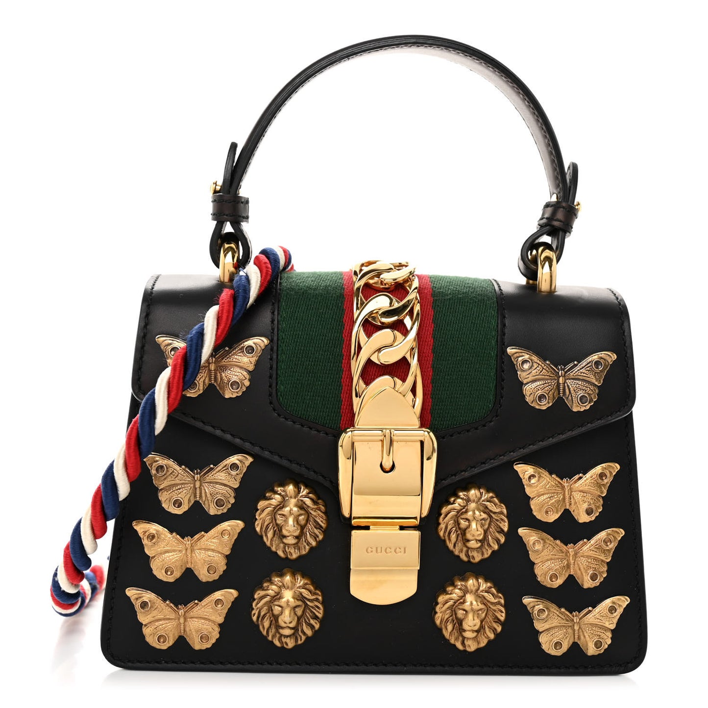 Calfskin Animal Studs Mini Sylvie Top Handle Bag Black