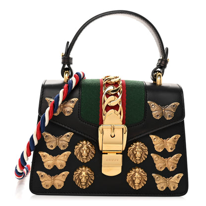 Gucci Calfskin Animal Studs Mini Sylvie Top Handle Bag Black 1 of 13