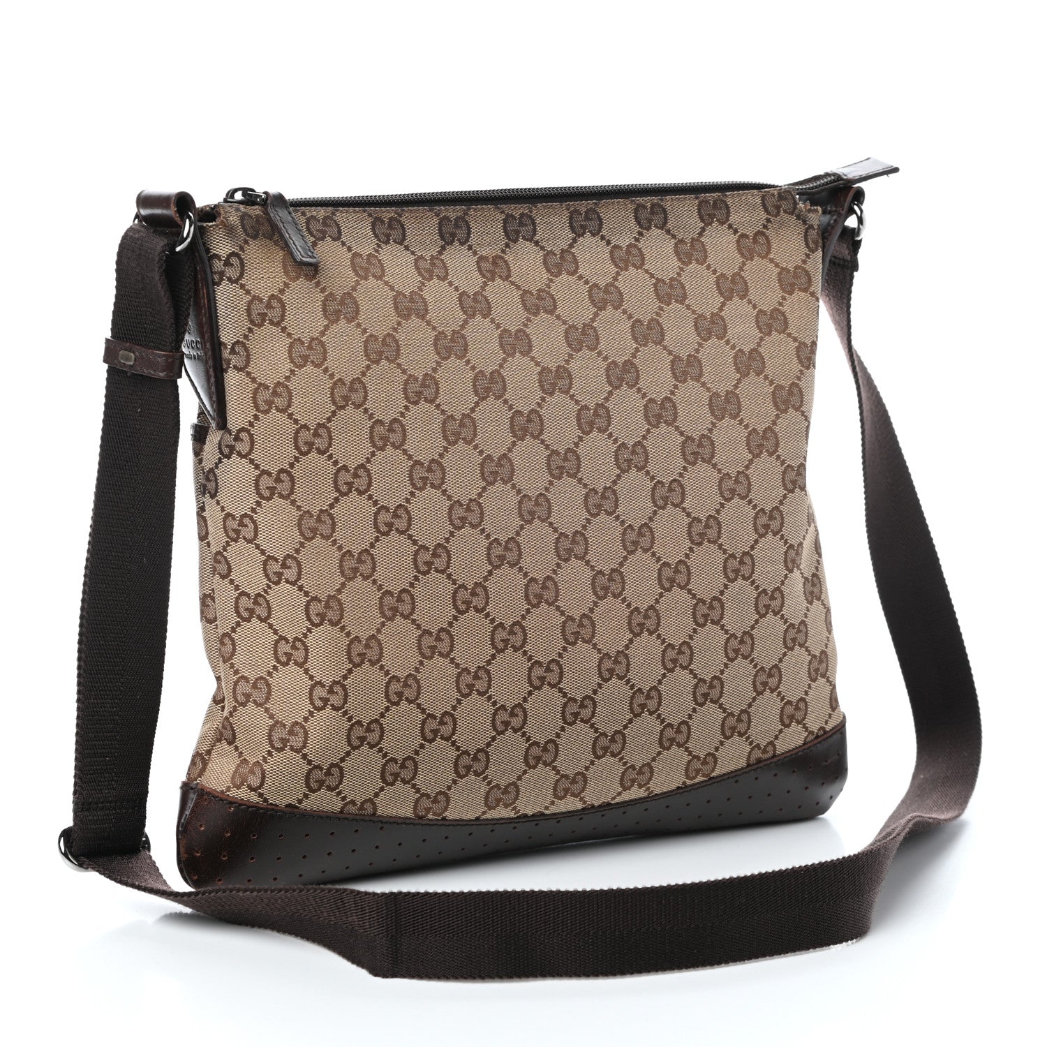 Gucci Monogram Calfskin Perforated Medium Flat Messenger Bag Dark Brown 3 of 9