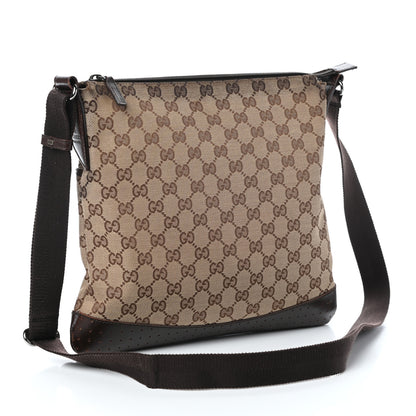 Gucci Monogram Calfskin Perforated Medium Flat Messenger Bag Dark Brown 3 of 9