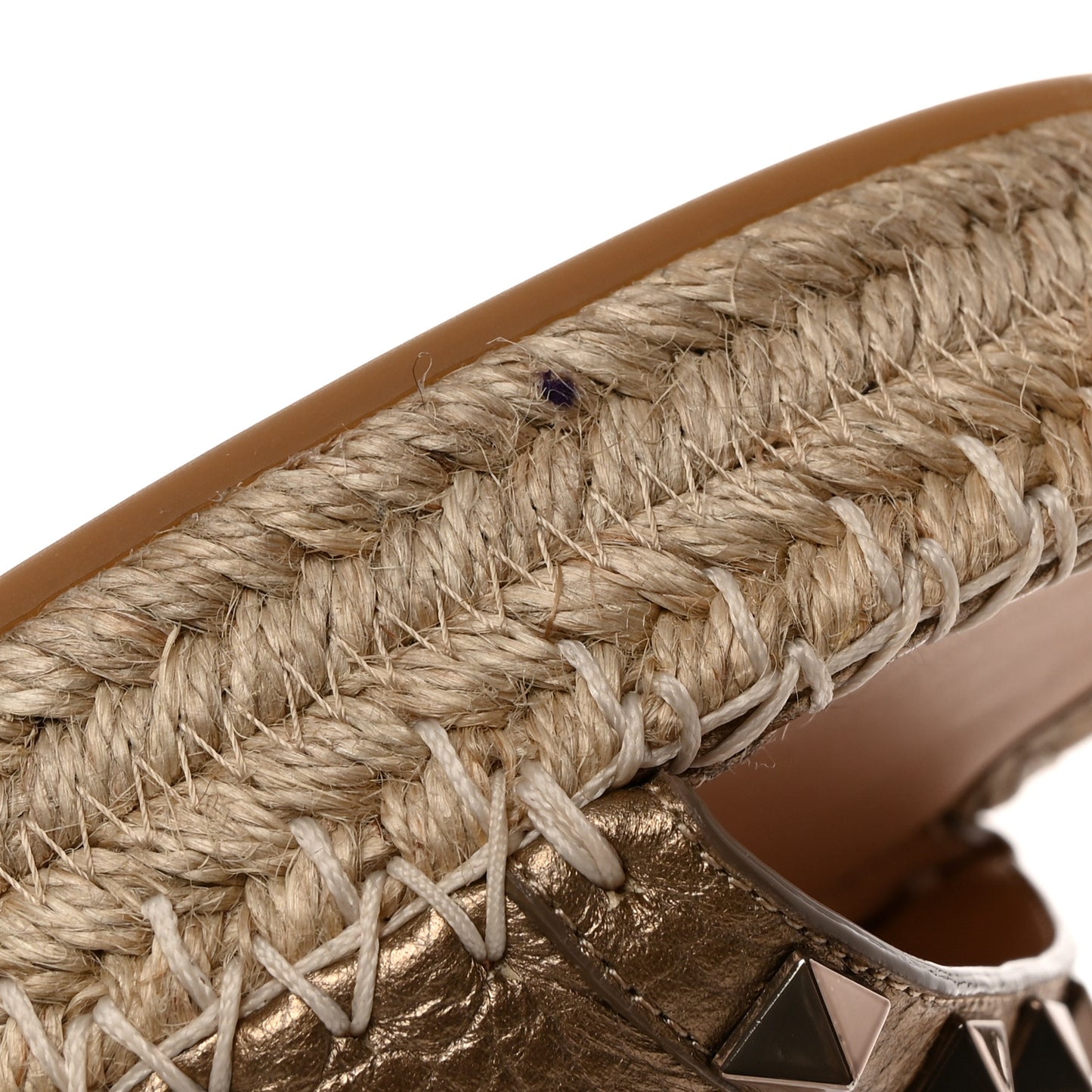 Metallic Grained Calfskin Rockstud Espadrille Flat Slide Sandals 36 Skin Natural
