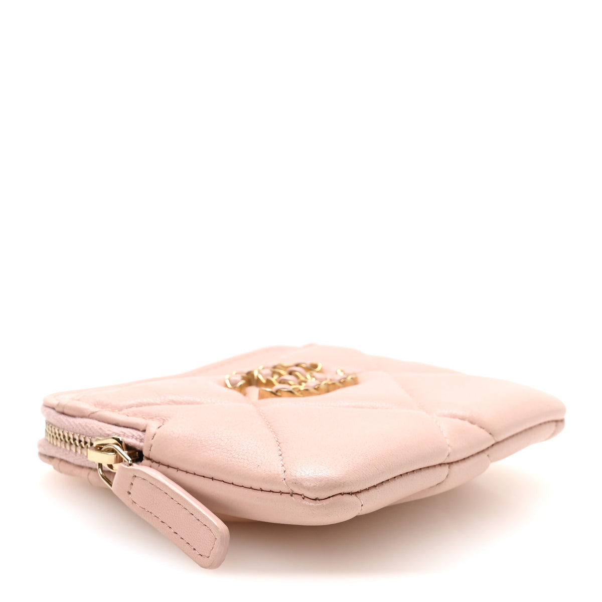 Chanel Quilted Chanel 19 Zip Card Holder Wallet Light Pink 4 of 7