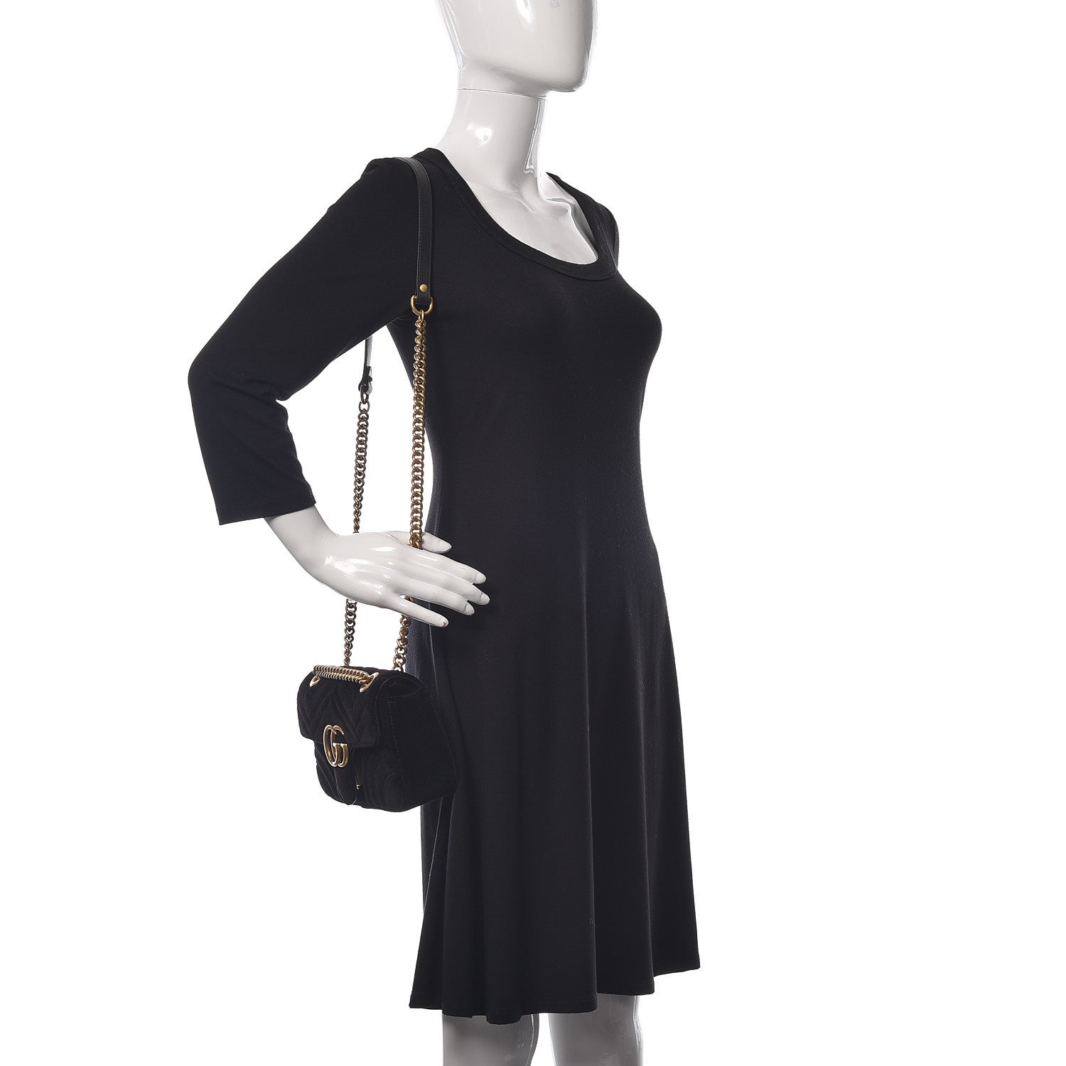 Gucci Velvet Matelasse Mini GG Marmont Shoulder Bag Black 2 of 10