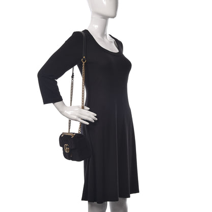 Gucci Velvet Matelasse Mini GG Marmont Shoulder Bag Black 2 of 10
