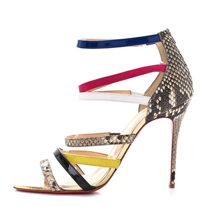 Christian Louboutin Suede Snakeskin Patent Metallic Calfskin Mariniere 100 Cage Sandals 39.5 Multicolor 1 of 7