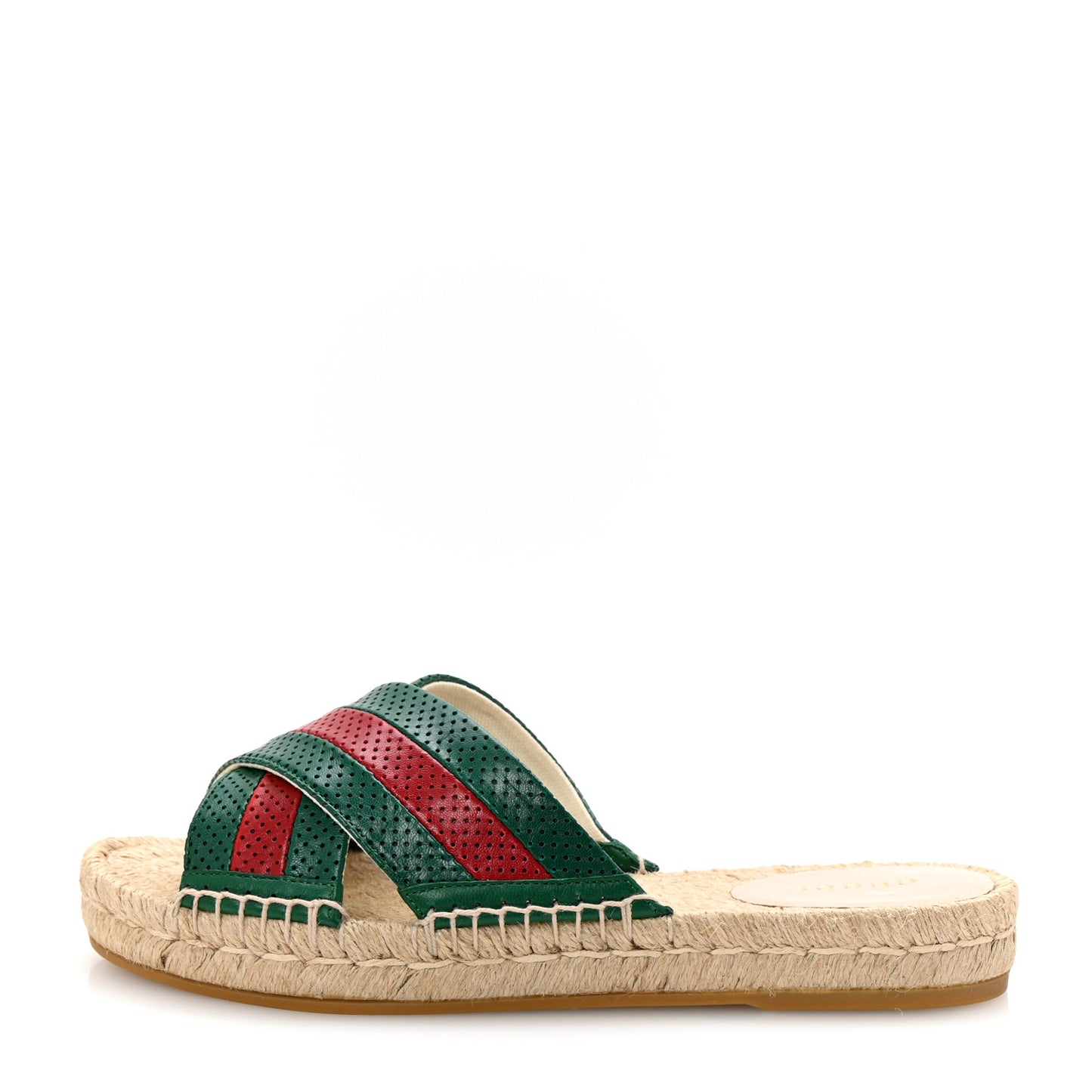 Malaga Kid Perforated Criss Cross Espadrille Slide Sandals 37.5 Emerald Hibiscus Red