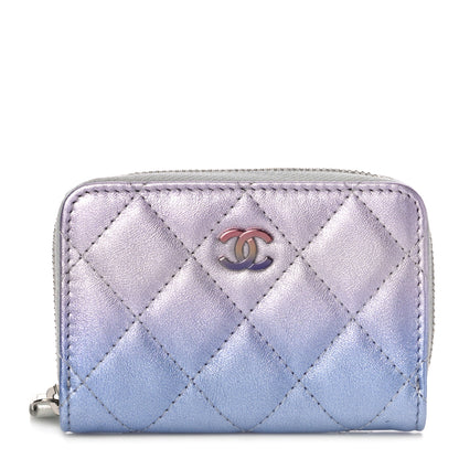Chanel Gradient Metallic Calfskin Quilted Zip Around Coin Purse Wallet Silver Blue Yellow Purple 1 of 11
