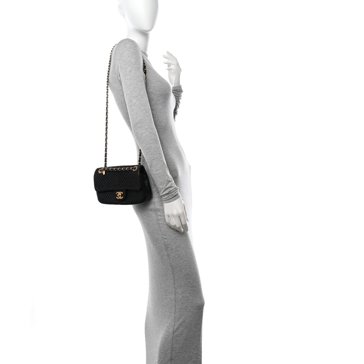 Chanel Calfskin Surpique Chevron Flap Black 2 of 11