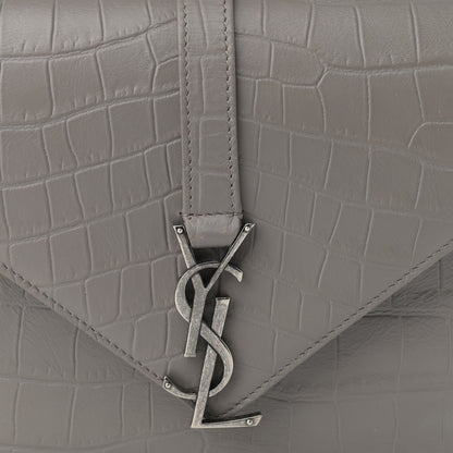 Saint Laurent Calfskin Crocodile Embossed Medium College Monogram Satchel Gray 9 of 14