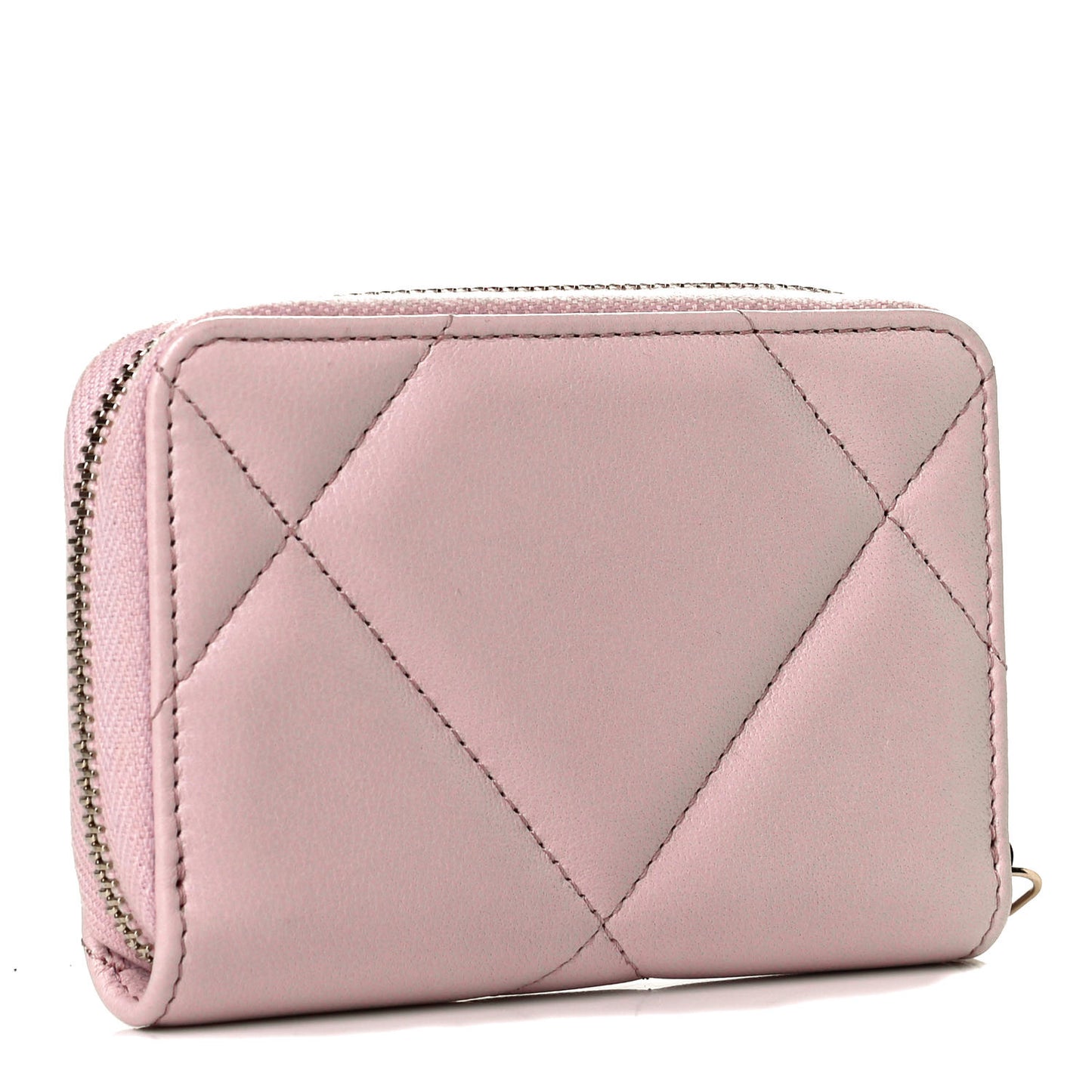 Lambskin Quilted Chanel 19 Zip Around Coin Purse Wallet Light Pink
