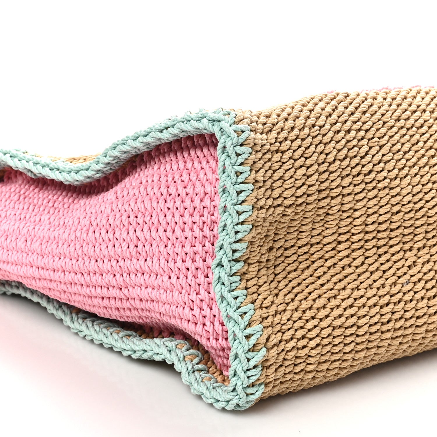 Chanel Raffia Crochet Medium Deauville Tote Beige Light Pink Green 9 of 10