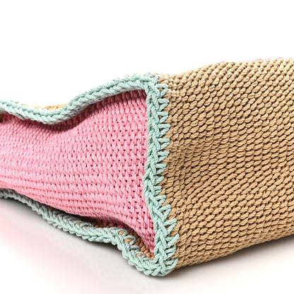 Chanel Raffia Crochet Medium Deauville Tote Beige Light Pink Green 9 of 10