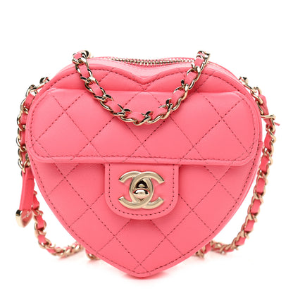 Chanel Lambskin Quilted CC In Love Heart Clutch With Chain Pink 1 of 11