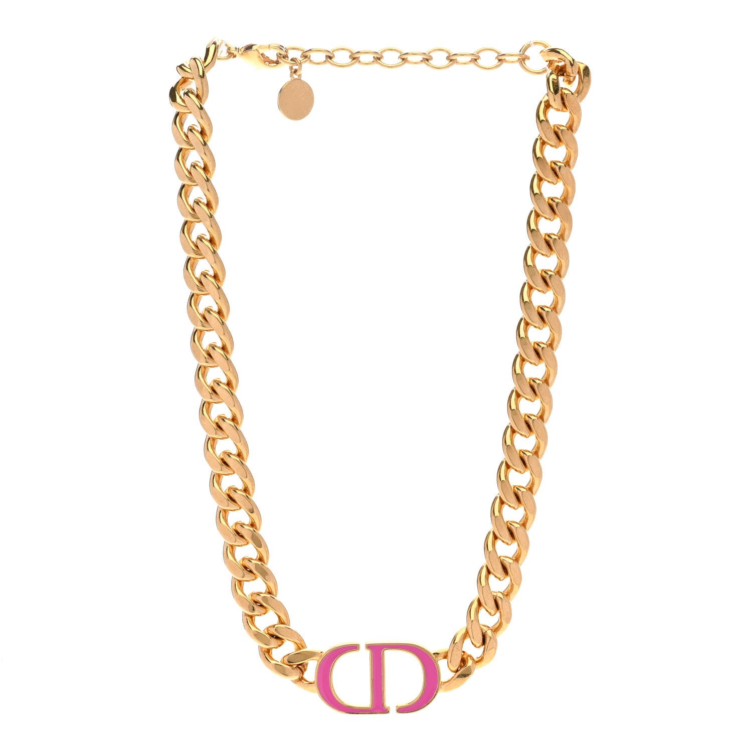 Christian Dior Metal CD Choker Necklace Gold Pink 3 of 6