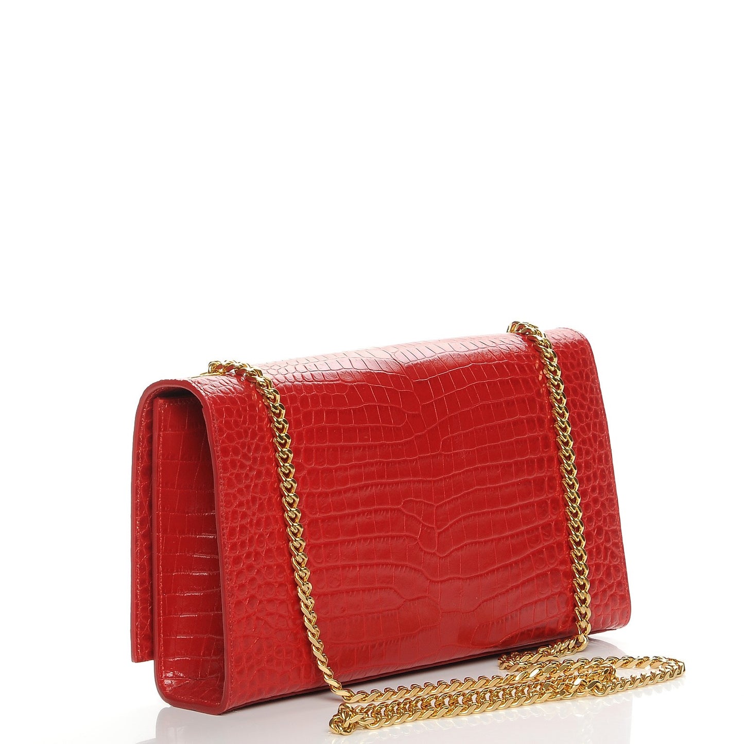 Calfskin Crocodile Embossed Medium Classic Monogram Kate Tassel Satchel New Red