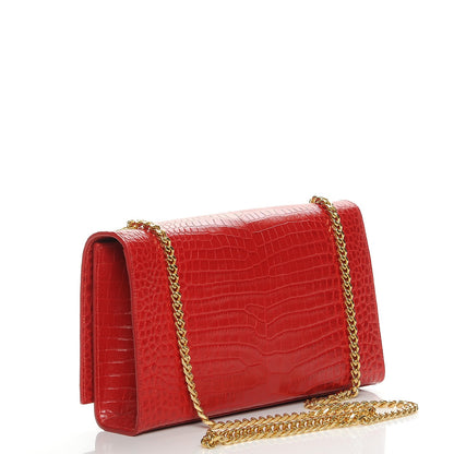 Saint Laurent Calfskin Crocodile Embossed Medium Classic Monogram Kate Tassel Satchel New Red 3 of 6