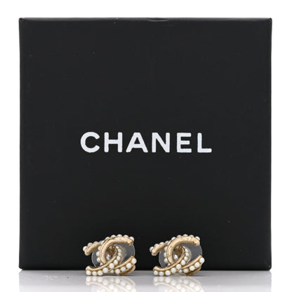 Chanel Pearl Twisted CC Earrings Light Gold White 7 of 7