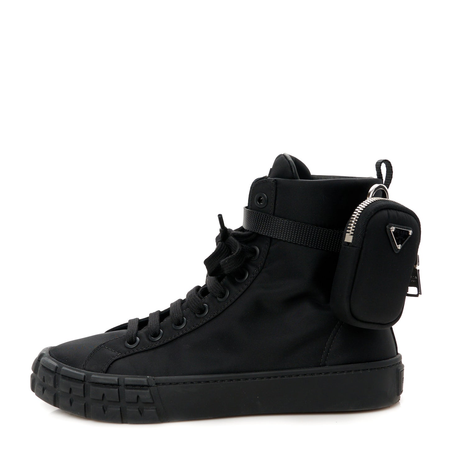 Re-Nylon Gabardine Triangle Womens Wheel Pouch Pocket High Top Sneakers 41 Black
