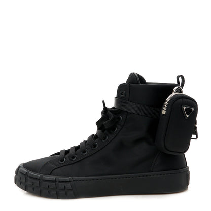 Prada Re-Nylon Gabardine Triangle Womens Wheel Pouch Pocket High Top Sneakers 41 Black 1 of 10