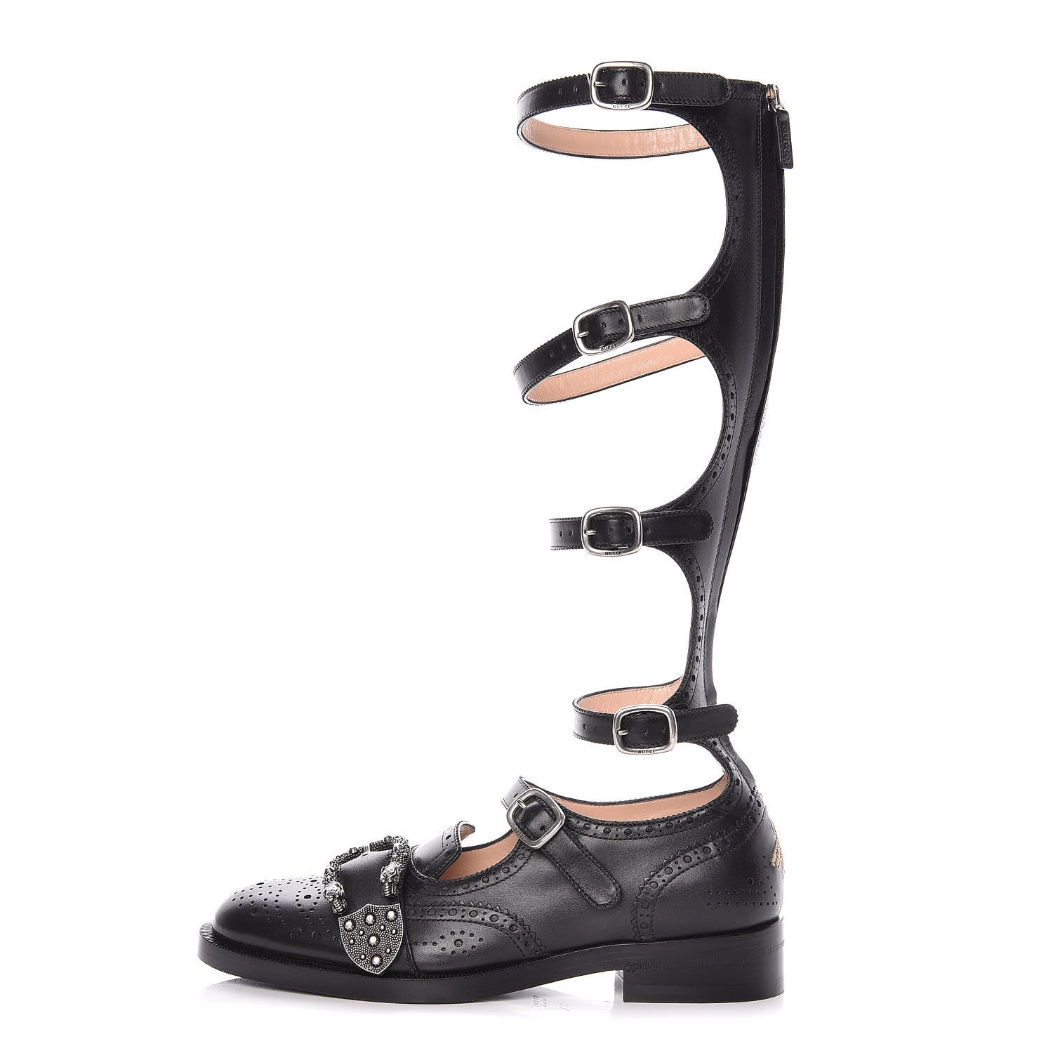 Gucci Calfskin Queercore Brogue Knee High Boots 37.5 Black 1 of 12