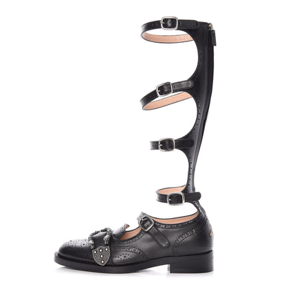 Gucci Calfskin Queercore Brogue Knee High Boots 37.5 Black 1 of 12
