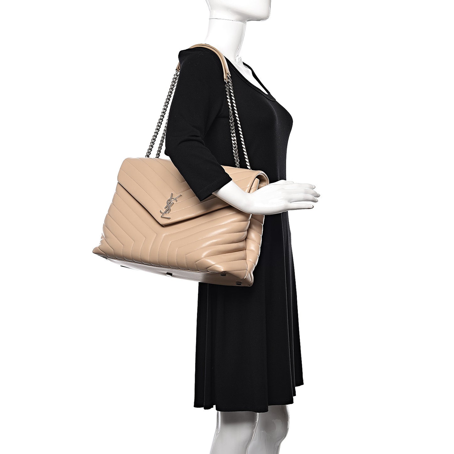 Calfskin Matelasse Large Loulou Monogram Chain Satchel Nude Powder