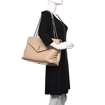 Saint Laurent Calfskin Matelasse Large Loulou Monogram Chain Satchel Nude Powder 2 of 10